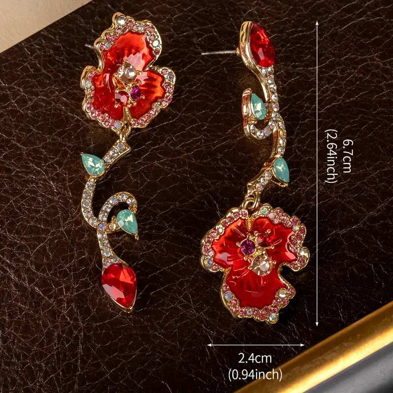 BRIGHT RED FLOWER EARERINGS