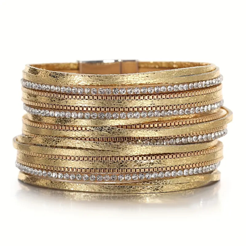 LUXURIOUS LEATHER RHINESTONE BRACELET