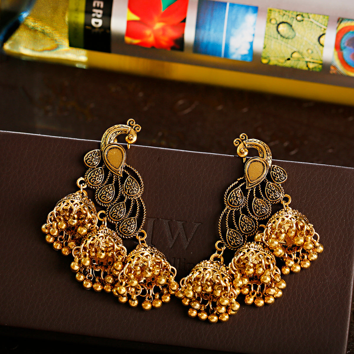 PEACOCK LONG BELLS EARRINGS