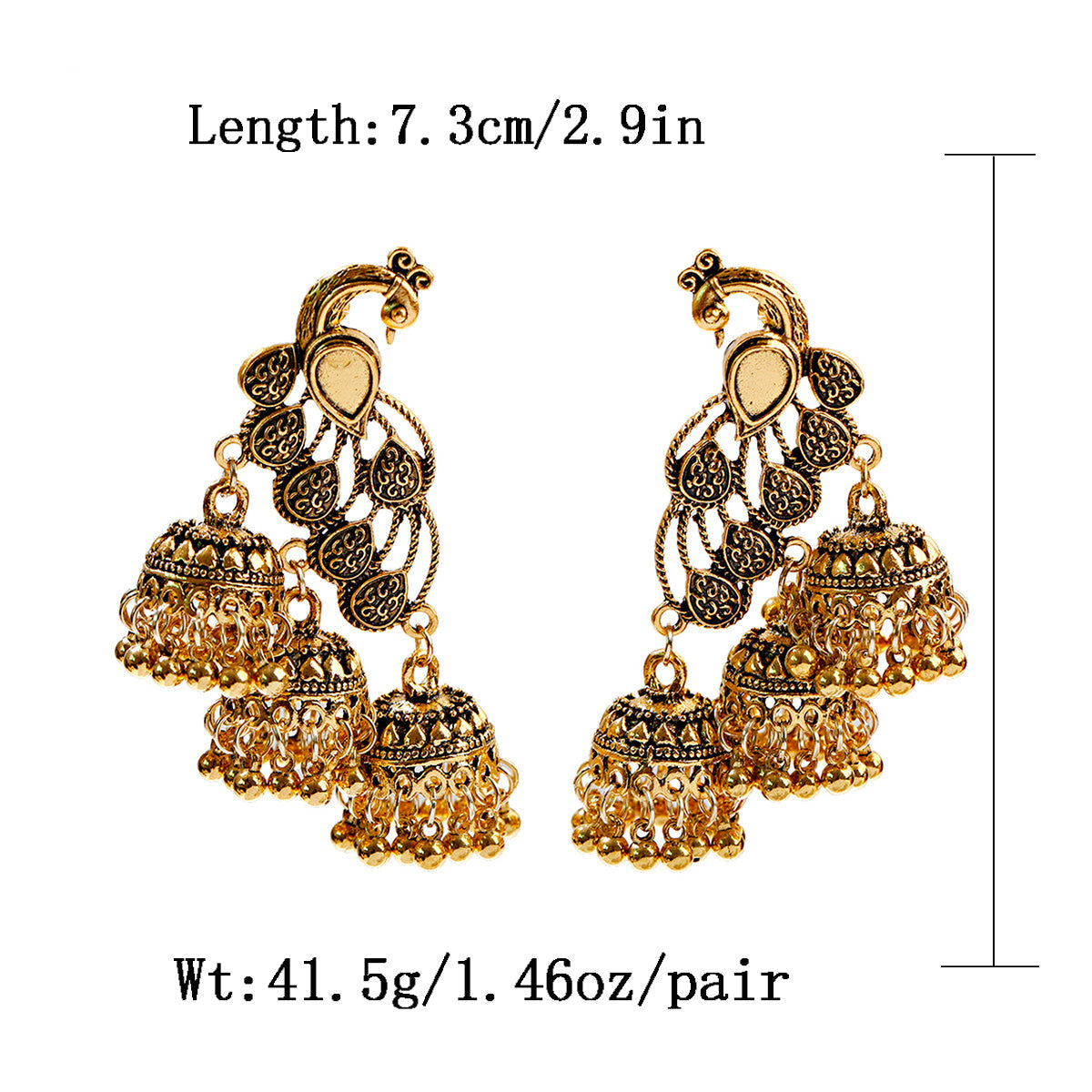 PEACOCK LONG BELLS EARRINGS