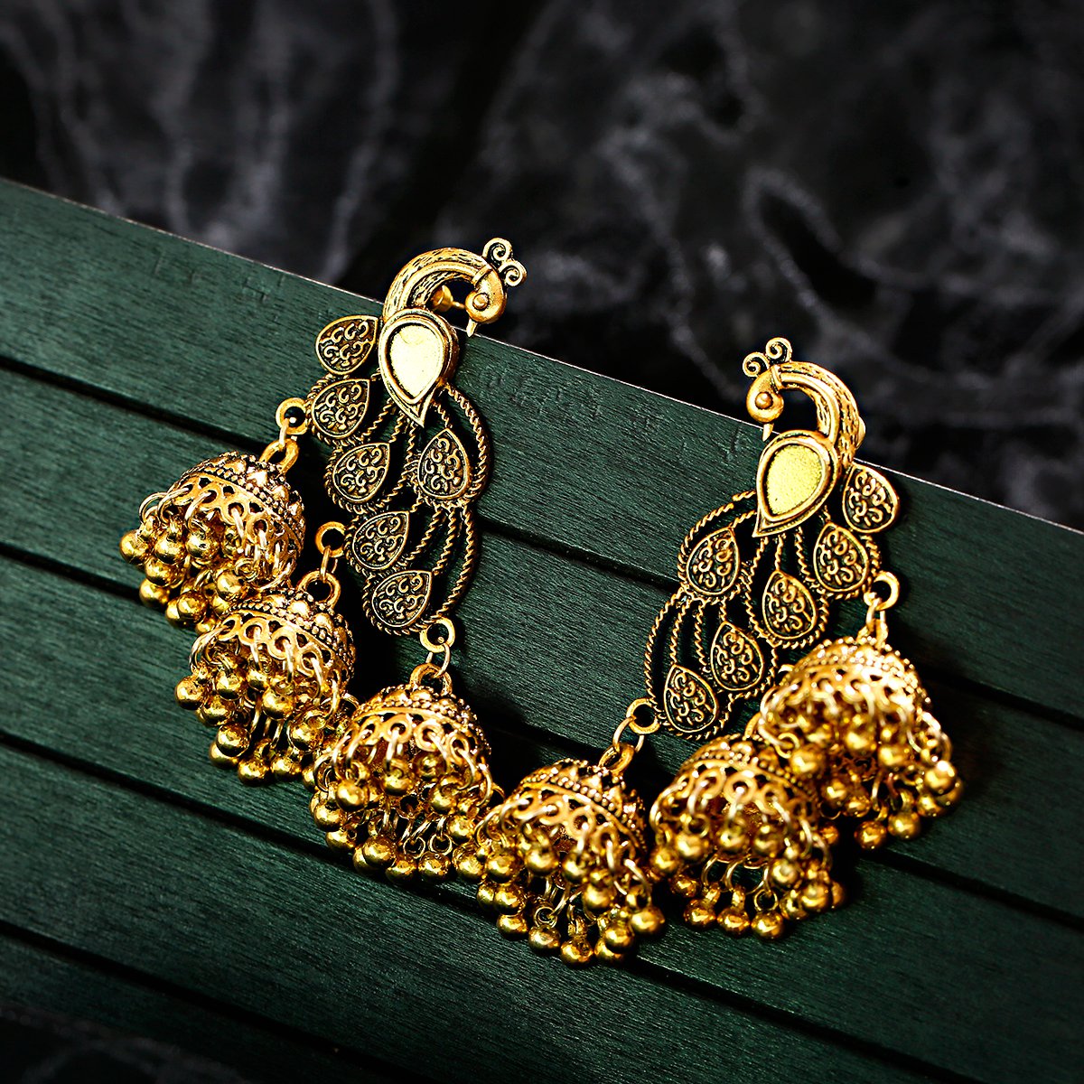 PEACOCK LONG BELLS EARRINGS