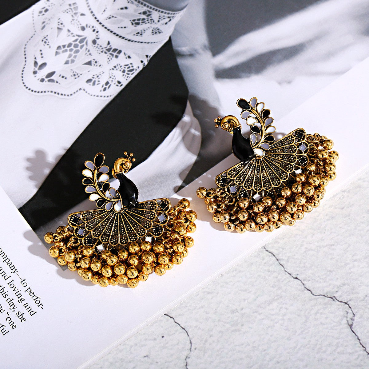 FAN SHAPE PEACOCK EARRINGS