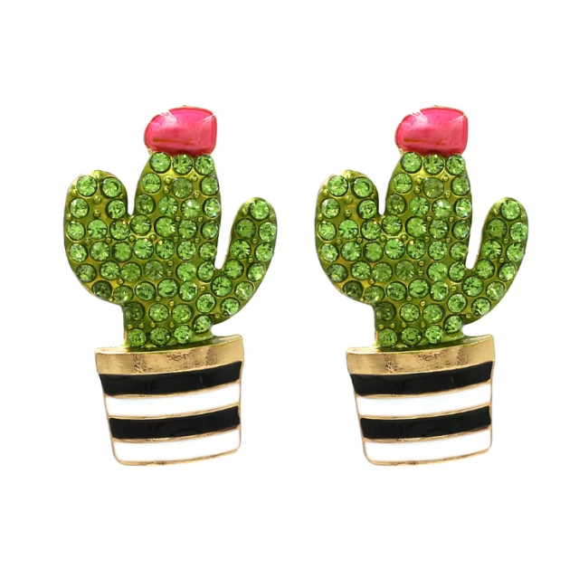 METAL CACTUS CRYSTAL EARRINGS