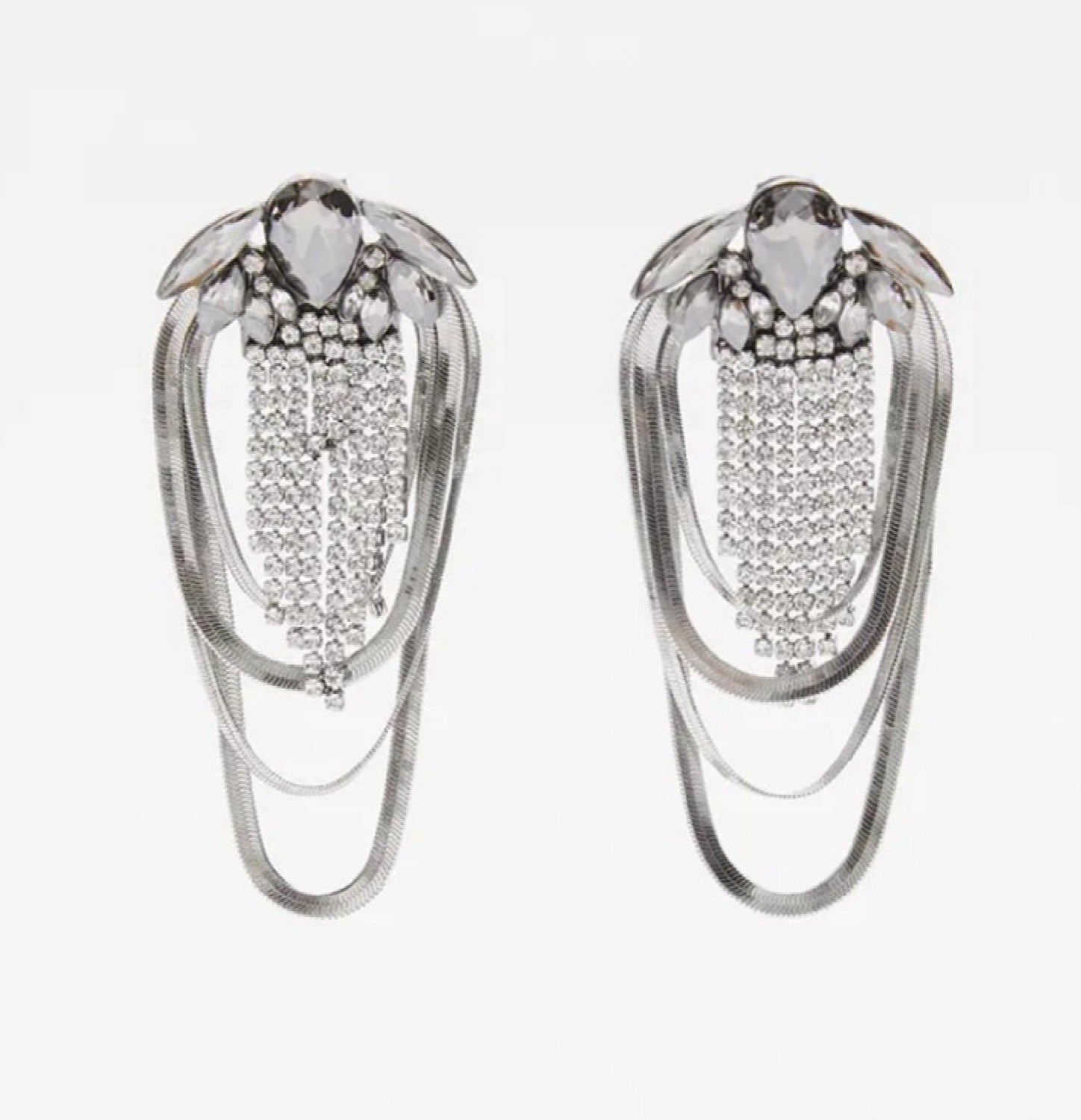 ELEGANT DIAMOND LAYERED CHAIN EARRINGS