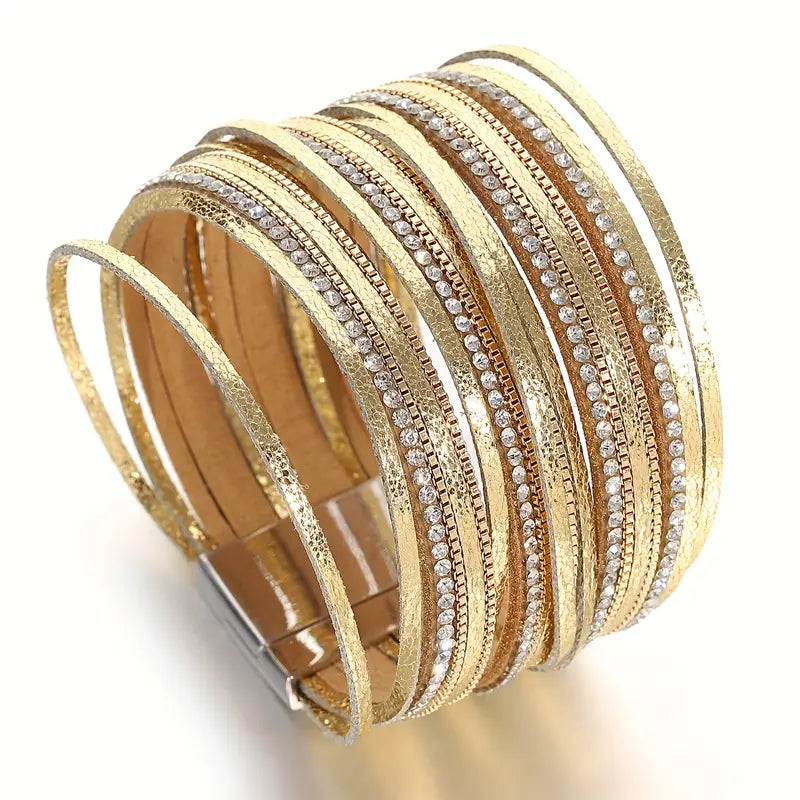 LUXURIOUS LEATHER RHINESTONE BRACELET