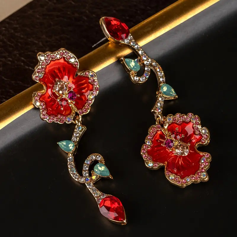 BRIGHT RED FLOWER EARERINGS