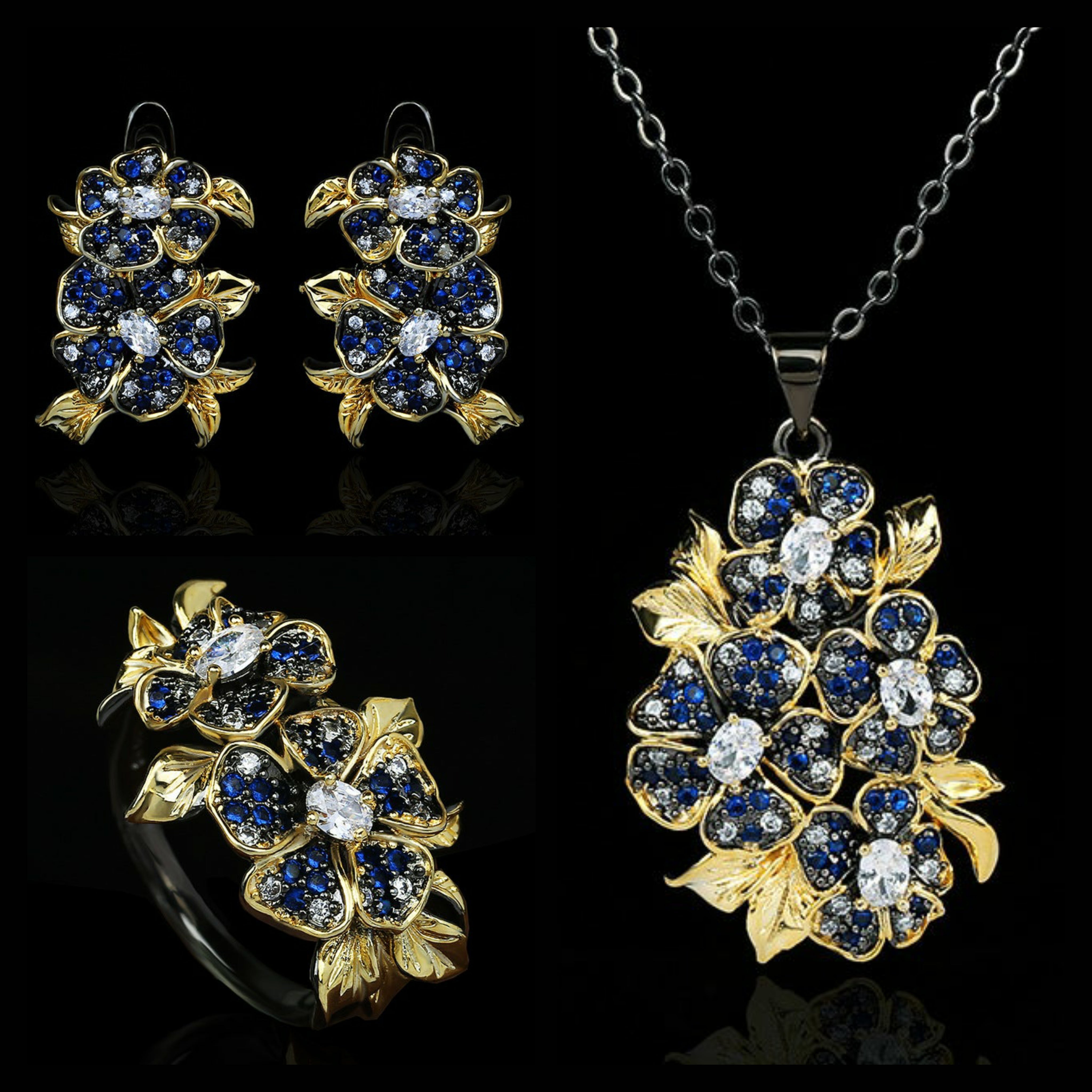 BLUE HUE ZIRCON FLOWER SET