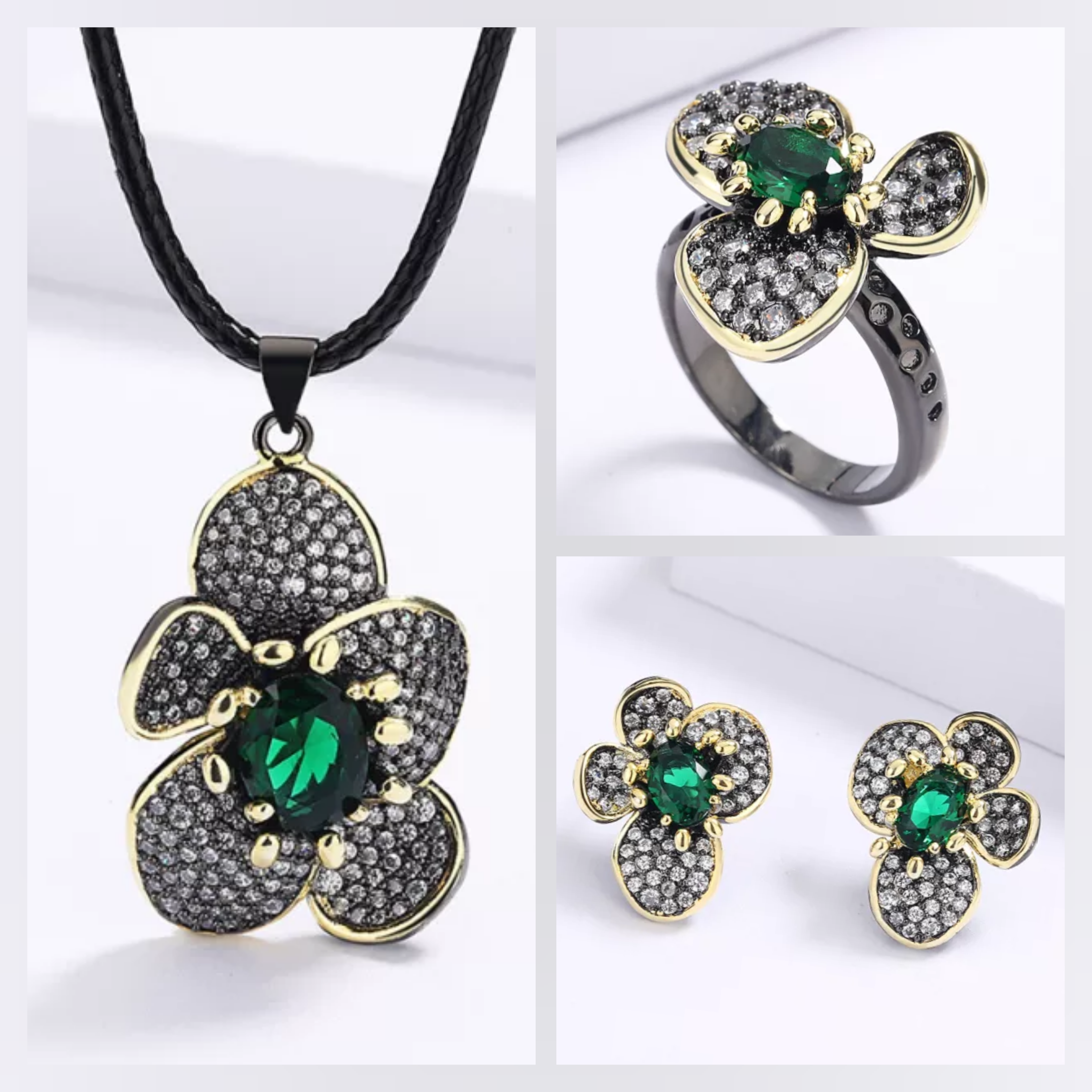 EXQUISITE EMERALD FLOWER SET