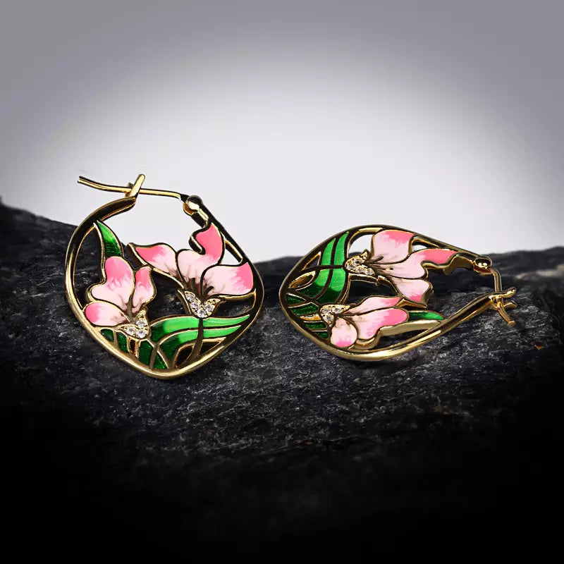 18K ENAMEL FLOWER SET