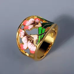 18K ENAMEL FLOWER RING