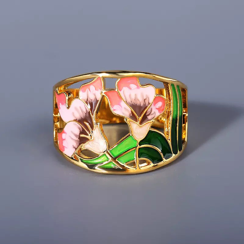 18K ENAMEL FLOWER SET