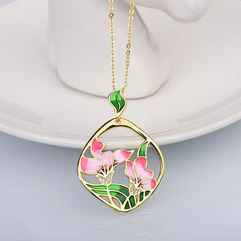 18K ENAMEL FLOWER SET