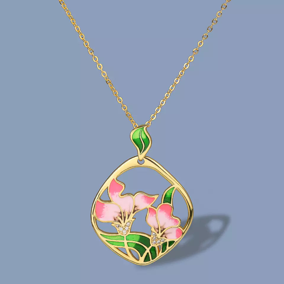 18K ENAMEL FLOWER SET