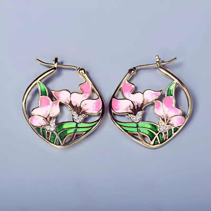18K ENAMEL FLOWER SET
