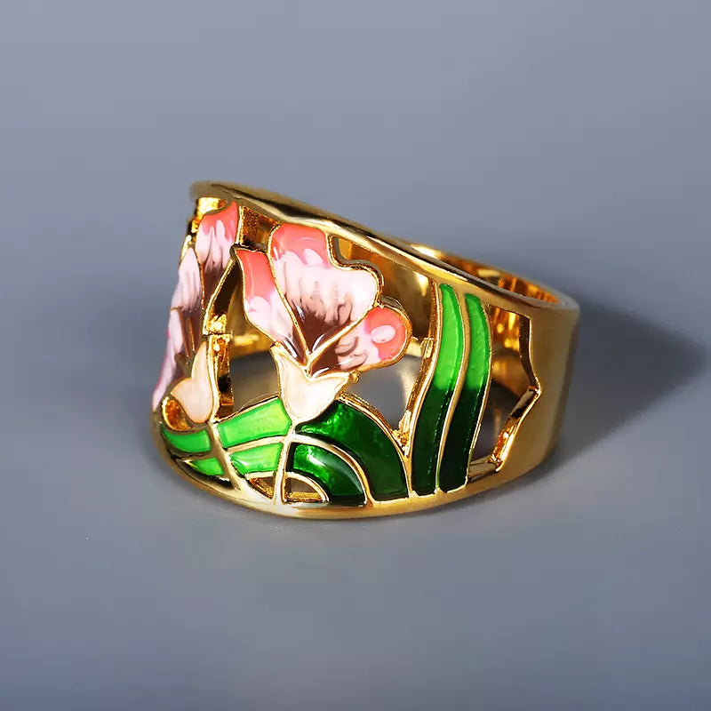 18K ENAMEL FLOWER RING