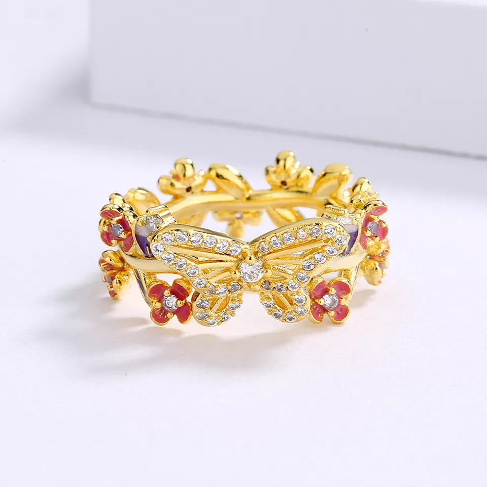 18K ENAMEL BUTTERFLY RING