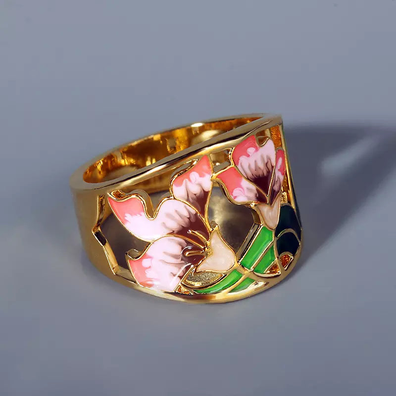 18K ENAMEL FLOWER SET