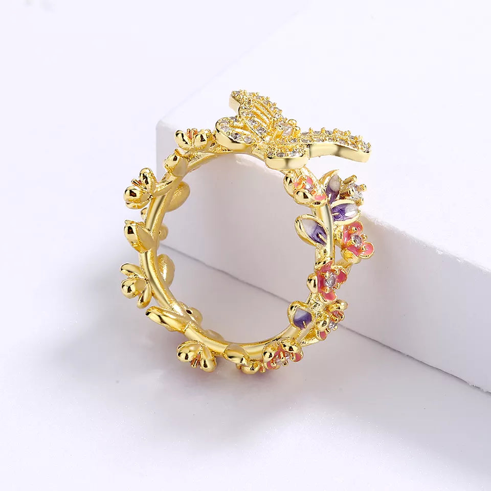 18K ENAMEL BUTTERFLY RING