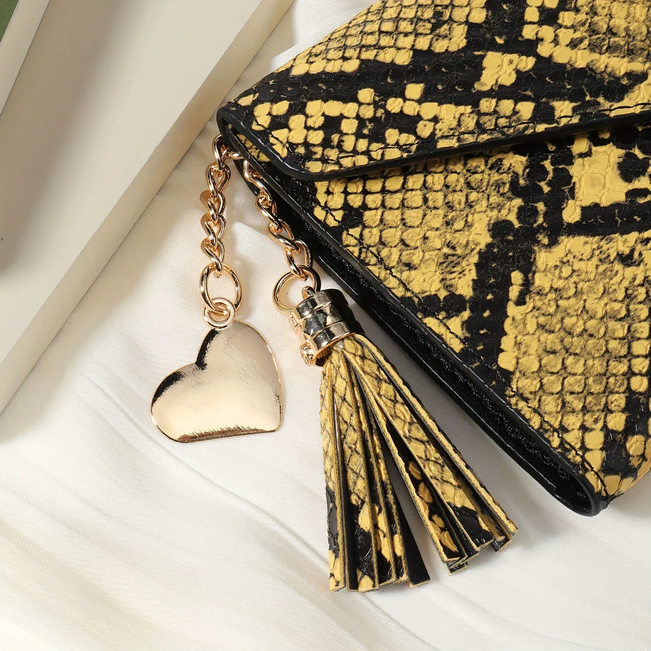 TRIFOLD SNAKE SKIN YELLOW WALLET