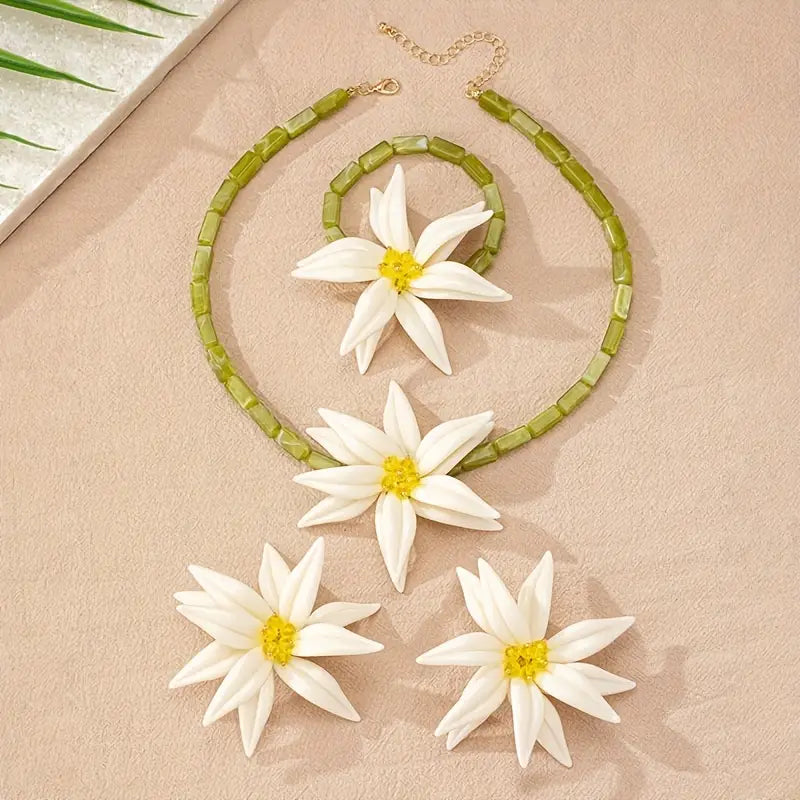 ACRYLIC WHITE FLOWER BOHO SET